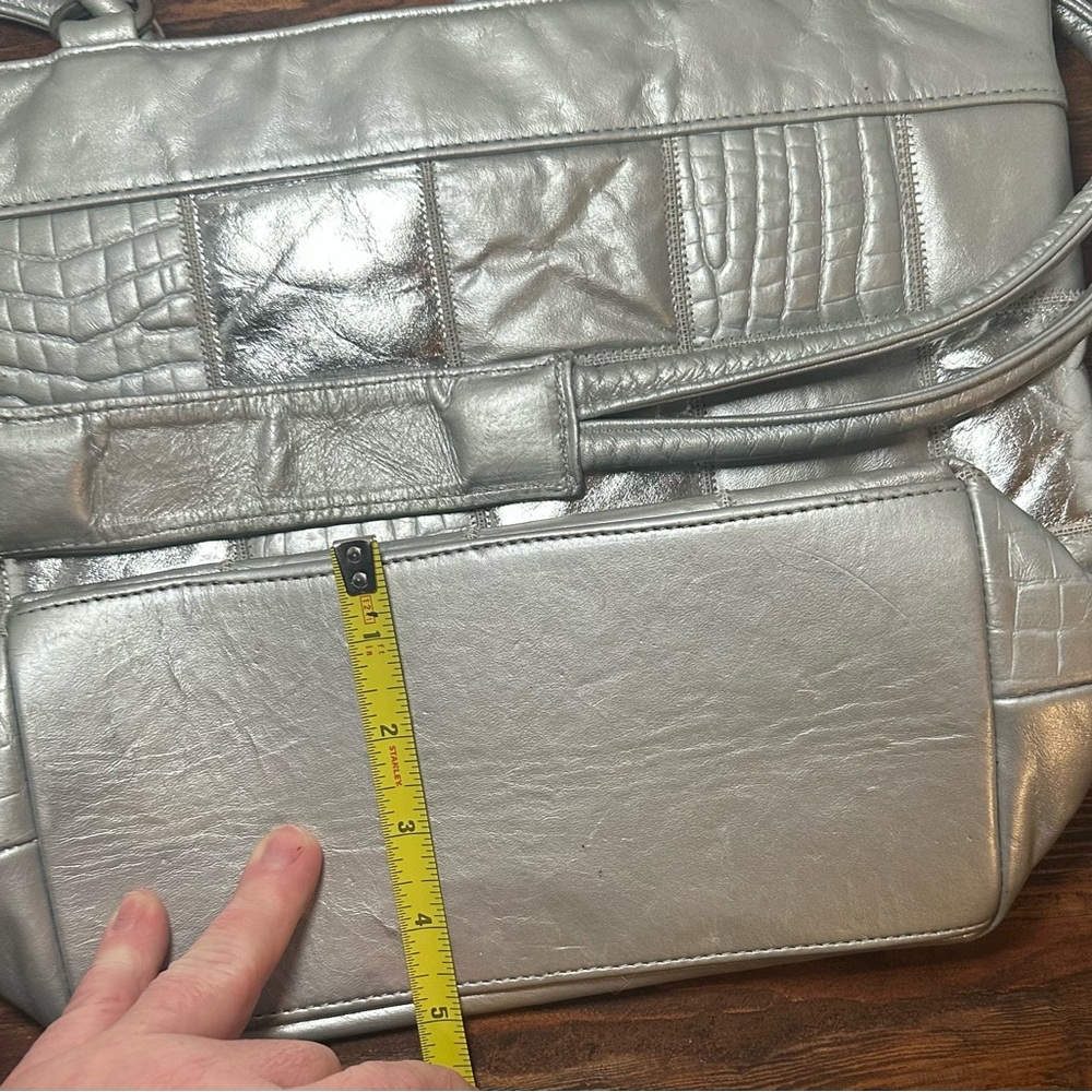 Silver Metallic Patchwork Leather Purse Two Handl… - image 8